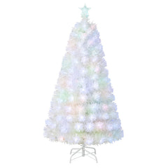 5/6/7 Feet Pre-Lit Fiber Optic White Snow-Flocked Artificial Christmas Tree