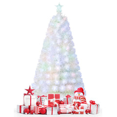 5/6/7 Feet Pre-Lit Fiber Optic White Snow-Flocked Artificial Christmas Tree