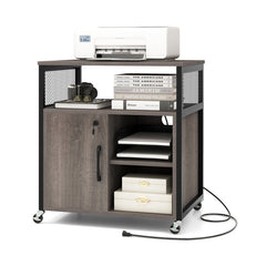 File Cabinet on Wheels with Charging Station and Cable Management Hole