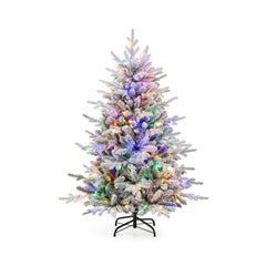 4.5/6/7 Feet Flocked Christmas Tree with 8 Lighting Modes and Multi-Color LED Lights