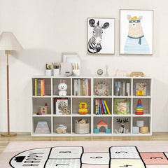 Wooden Kids Bookcase with Storage Cubbies and Anti-toppling Devices