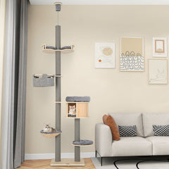 6-tier Floor-to-Ceiling Cat Tree 100-110 Inches Adjustable Height