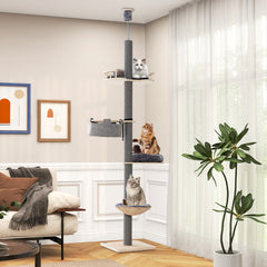 Floor to Ceiling Cat Tree with 93 Inch-107 Inch Adjustable Height