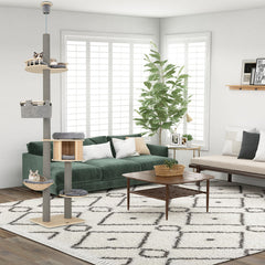 6-tier Floor-to-Ceiling Cat Tree 100-110 Inches Adjustable Height