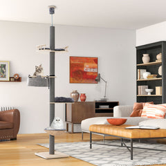 Floor to Ceiling Cat Tree with 93 Inch-107 Inch Adjustable Height