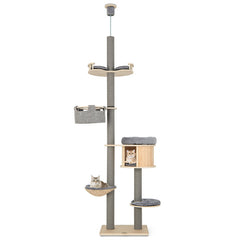 6-tier Floor-to-Ceiling Cat Tree 100-110 Inches Adjustable Height