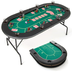 72 x 36 x 30.5 Inch Foldable Poker Table with 8 Cup Holders