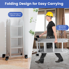 7-in-1 Folding Aluminum Ladder with Anti-Skid Pedal