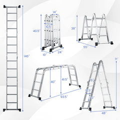 7-in-1 Folding Aluminum Ladder with Anti-Skid Pedal