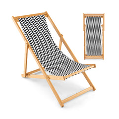 Folding Bamboo Sling Chair with Adjustable Backrest and Canvas
