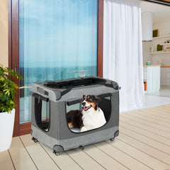 Portable Folding Dog Soft Crate Cat Carrier with 4 Lockable Wheels