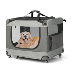 Portable Folding Dog Soft Crate Cat Carrier with 4 Lockable Wheels