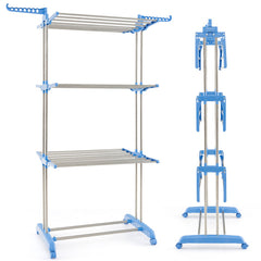 4-tier Folding Clothes Drying Rack with Rotatable Side Wings