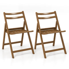 Folding Dining Chair Set of 2 with Rubber Wood Frame and Slatted Seat