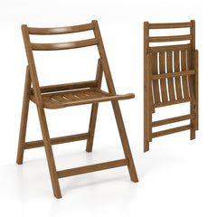 Folding Dining Chair Set of 2 with Rubber Wood Frame and Slatted Seat
