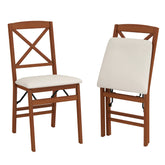Folding Dining Chairs Set of 2 with Padded Seat and Rubber Wood Frame