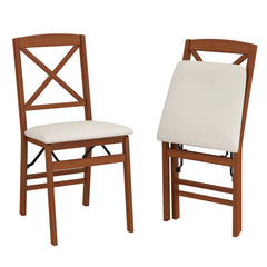 Folding Dining Chairs Set of 2 with Padded Seat and Rubber Wood Frame