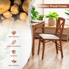 Folding Dining Chairs Set of 2 with Padded Seat and Rubber Wood Frame