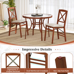 Folding Dining Chairs Set of 2 with Padded Seat and Rubber Wood Frame