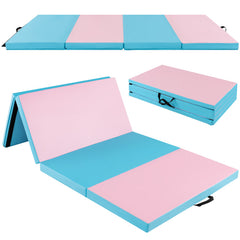 Folding Gymnastics Mat with Carry Handles and Sweatproof Detachable PU Leather Cover