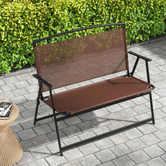 Folding Outdoor Garden Bench 2-Person Patio Bench with Backrest and Armrests