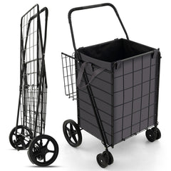 Folding Rolling Shopping Cart with Waterproof Liner and Basket