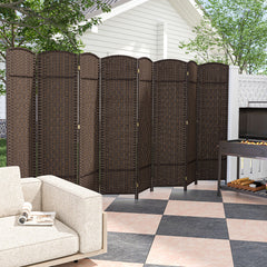 8-Panel Folding Room Divider with Hand-Woven Texture and Solid Wood Frame