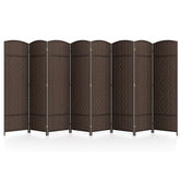 8-Panel Folding Room Divider with Hand-Woven Texture and Solid Wood Frame