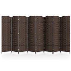 8-Panel Folding Room Divider with Hand-Woven Texture and Solid Wood Frame