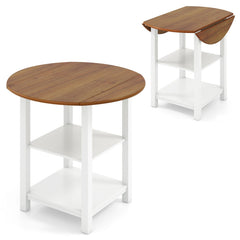 Folding Round Dining Table Drop Leaf Table with 2 Shelves for Small Spaces