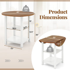 Folding Round Dining Table Drop Leaf Table with 2 Shelves for Small Spaces