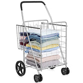 Folding Shopping Cart with Swiveling Wheels and Dual Storage Baskets