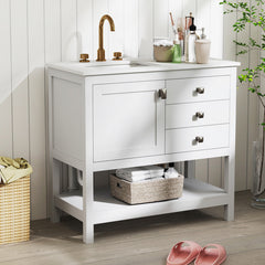 Freestanding Bathroom Vanity Unit with Basin Floor Storage Cabinet