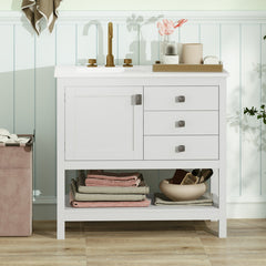 Freestanding Bathroom Vanity Unit with Basin Floor Storage Cabinet