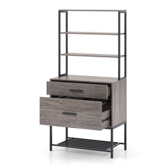 Freestanding File Cabinet with Charging Station and 3-Tier Open Shelves