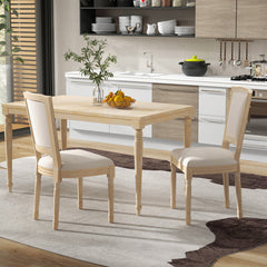 French Dining Chair Set of 2 with Rectangular Backrest and Solid Rubber Wood Frame