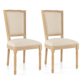 French Dining Chair Set of 2 with Rectangular Backrest and Solid Rubber Wood Frame