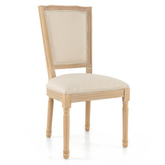 French Dining Chair Set of 2 with Rectangular Backrest and Solid Rubber Wood Frame