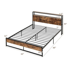 Full/Queen Bed Frame with 2-Tier Storage Headboard and Charging Station