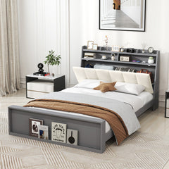 Full Size Bed Frame with Storage Modern Platform Bed with Headboard