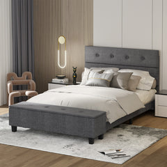 Twin/Full/Queen Upholstered Bed Frame with Ottoman Storage