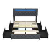 Full/Queen Size Bed Frame with Adjustable Storage Headboard and Wooden Slat Support