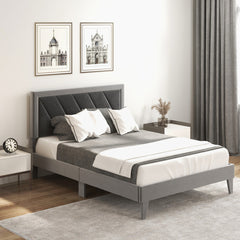 Twin/Full/Queen Platform Bed with High Headboard and Wooden Slats
