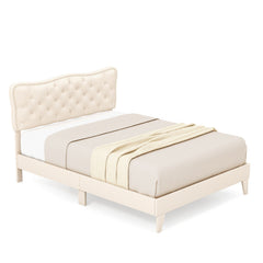 Full/Queen Size Bed Frame with Nail Headboard and Wooden Slats