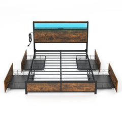 Full/Queen Size Bed Frame with Smart LED Lights and Storage Drawers