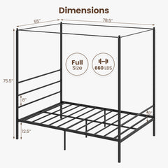 Twin/Full/Queen Size Metal Canopy Bed Frame with Slat Support