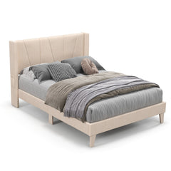 Full/Queen Size Upholstered Bed Frame with Geometric Wingback Headboard