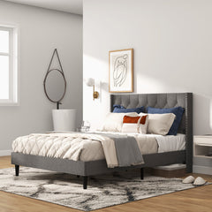 Full/Queen Size Upholstered Platform Bed with Button Tufted Headboard