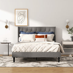Full/Queen Size Upholstered Platform Bed with Button Tufted Headboard