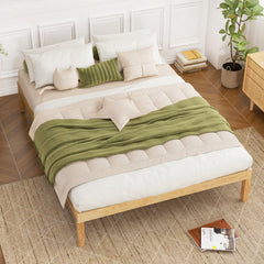 Full Size Wood Bed Frame with Wooden Slats Support and Rubber Wood Legs